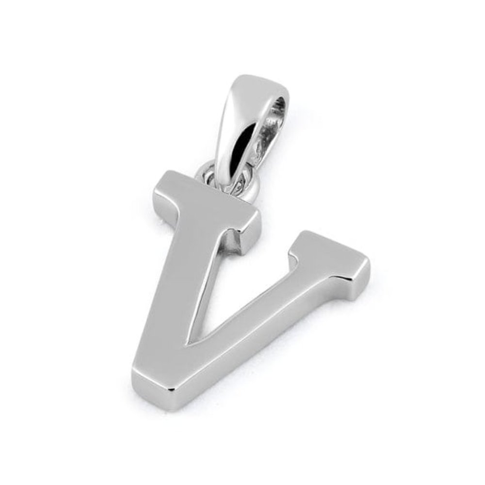 Sterling Silver Plain Letter V Initial Pendant
